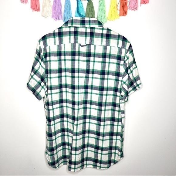 Gable & Grant White Blue Green Plaid Casual Button Down Short Sleeve Shirt XL - Picture 6 of 11